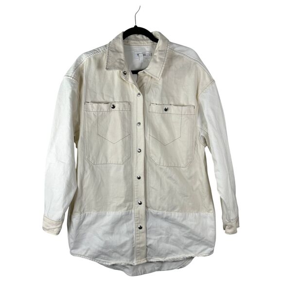 FRAME Denim Oversized Shirt Jacket Shacket Vintage White Multi Size S/M - Picture 6 of 7